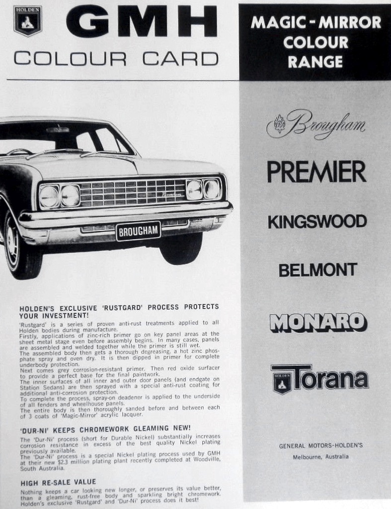 1970 Holden Colour Chart